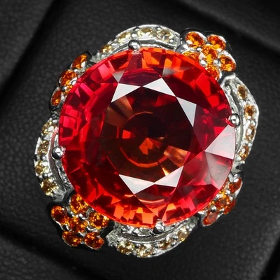 Classically Sunset Orange Sapphire 20.85Ct 925 Sterling Silver Handmade Rings - Image 1 of 4