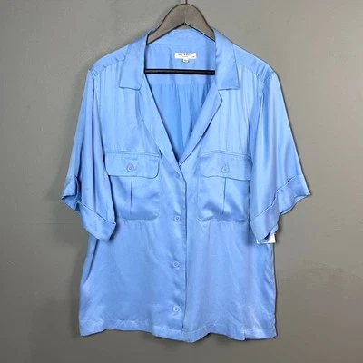 Blusa Top Equipment Mujer XL Azul Seda Utilidad Parnella Delia Cuadrada Nueva Con Etiquetas Pastel Foto 1 de 4