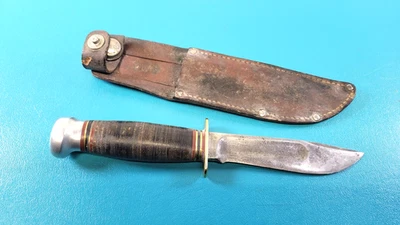 Cuchillo Bowie de Mármol de Colección + Funda de Cuero Canicas Gladstone Mich EE. UU. TR594 Foto 1 de 4