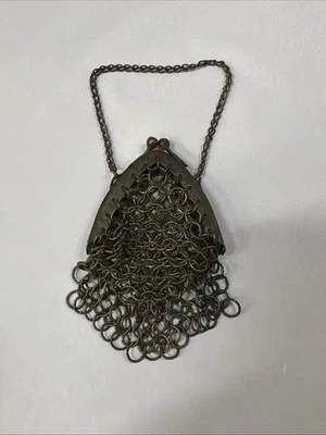 Antiguo Monedero Victoriano Cota de Malla Eduardiana Alemana Chatelain Monedero Pequeño Foto 1 de 4