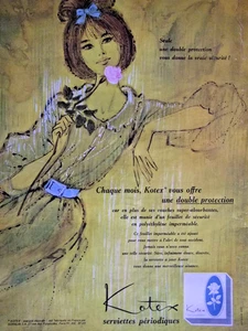 PUBLICITÉ DE PRESSE 1964 KOTEX SERVIETTES PÉRIODIQUES UNE DOUBLE PROTECTION - Picture 1 of 1