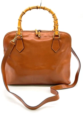 Authentic Gucci Bamboo Handle Leather Brown 000.2214.0289 2Way Bag NS110292 - Image 1 of 4