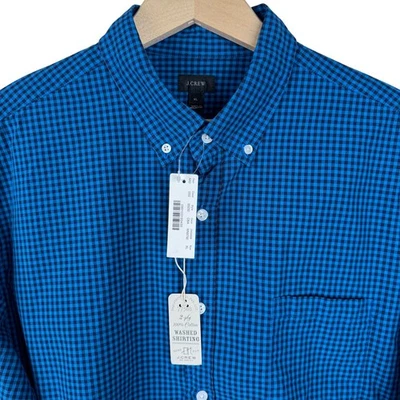 J.Crew Gingham Washed Shirt Button Down Shirt Mens XL Blue Log SLeeve Preppy - Image 1 of 4