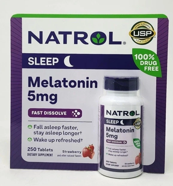 Natrol MELATONINA 5mg 250 Ct Disolución Rápida Ayuda para Dormir Sabor Fresa Foto 1 de 1