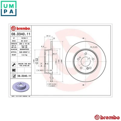 2x BRAKE DISC 08.D340.11 FOR MERCEDES-BENZ M 104.943 2.8L M 104.991 3.2L 6cyl SL - Image 1 of 4