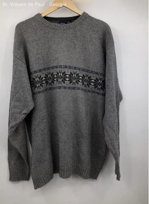 Cherokee Gray Fair Isle Ramie Wool Pullover Knit Sweater Men's XXL 90s Oversized - Image 1 of 4