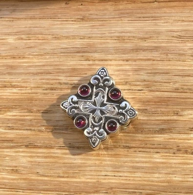 Ornate Even Sided Cross Gemstone & Sterling Silver Pendant For Necklace - Image 1 of 4