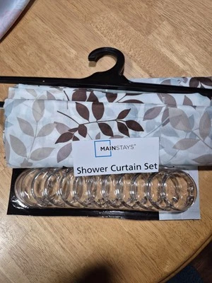 13 PC  Shower Curtain & Rollers Hook Set Beautiful Floral/Leaf Design, New - Image 1 of 3