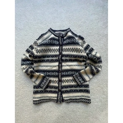 复古设得兰群岛羊毛针织开衫蓝色羊毛斜纹水晶 KOBE 37 胸围 — 第 1/4 张图片