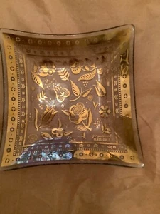 EXC Vintage Signed Georges Briard Mid Century Modern Glass Floral Trinket Dish - Picture 1 of 2