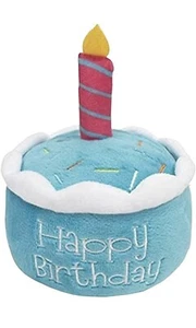 Dog Plush Toy with Squeaker, Blue Birthday Cupcake with Candle 6" - Picture 1 of 3