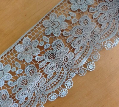 3.5 Yards 5" Wide Cotton Blend Crochet Flower Lace Trims Silver Grey m0280 - Image 1 of 2