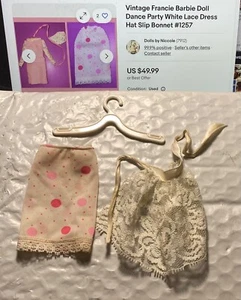 VINTAGE 1966 (BARBIE) FRANCIE "DANCE PARTY" SLIP/HAUBE-SPITZE SCHÜRZE OUTFIT #1257 - Bild 1 von 19