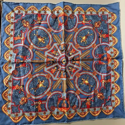 Andre Claude Canova BUFANDA DE SEDA BUFÓN MARIONETA CIRCO AZUL Francia borde enrollado RARO Foto 1 de 4