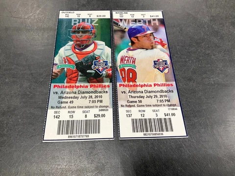 PHILLIES 2010 TICKET STUB 7/28/10-7/29/10 VS DIAMONDBACKS Cover