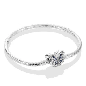 MULA European Silver Plated Snake Bracelet Blue AAA CZ Butterfly Clasp For Women - Picture 1 of 6