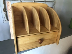 VTG Heavy Wood Desktop Drawer Storage Countertop Letters Mail Bills Organizer - Picture 1 of 3