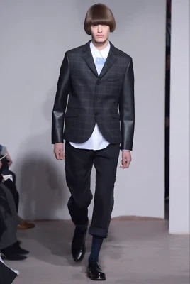 JUNYA WATANABE- 2016 Wool Plaid & Leather Blazer, Size Medium - Image 1 of 4