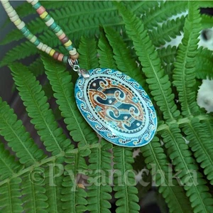 Pysanka pendant Ostrich Shell Easter egg style on a ceramic necklace Hand Made - Picture 1 of 7