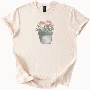 Aquarell Topfpflanze Grafik T-Shirt Botanik Blume Kunst Tee Geschenk - Bild 1 von 6