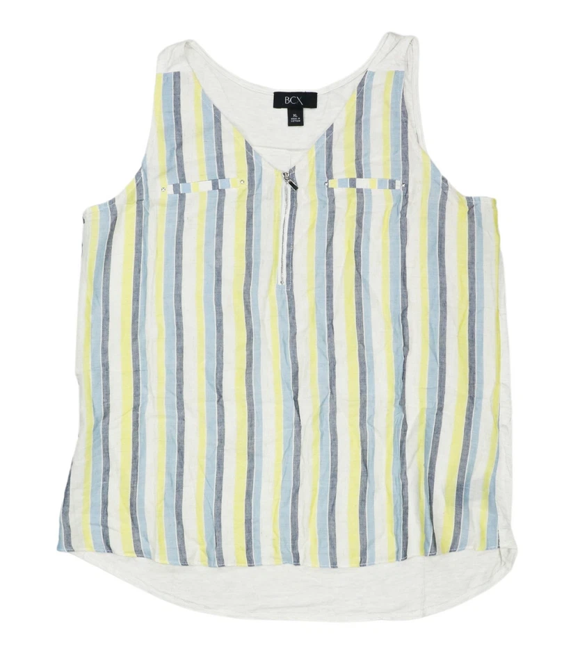 BCX Striped Front 1/4 Zip Mock Chest Pocket Juniors Tank Top XL NWT Multicolor - Image 1 of 1
