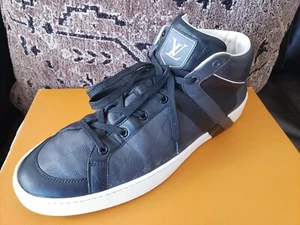 LOUIS VUITTON Damier Sneakers Mid Top Black Gray Men 8.5 UK 9.5 US $1,200 - Picture 1 of 22