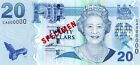 Fidji 20 dollars, 2007 P-112 billet reine Elizabeth II UNC - SPÉCIMEN