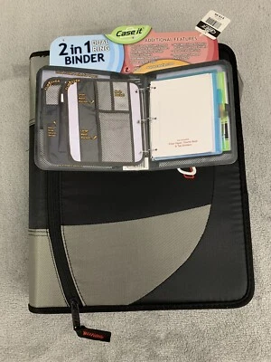 Case It 2 en 1, 1,5" Anillo Cremallera Carpeta, Mango, Correa, Negro Gris Dual-100 Foto 1 de 4