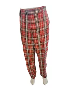 Slim Fit Red and Tan Plaid Pants Size 34 Open Bottom New With Tags $12.99 #176 - Picture 1 of 1
