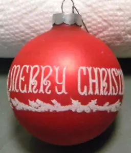 Ornamento Natale Vintage Rosso ""Buon Natale"" 2 1/2" Usato - Foto 1 di 2