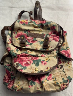 American Eagle Outfitters Backpack Bag Floral Beige Snap Flap Gold Buckle straps - Image 1 of 4
