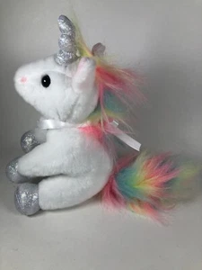 Frankford Candy Plush Unicorn White Rainbow 7” Sitting Stuffed Animal Toy - Picture 1 of 10