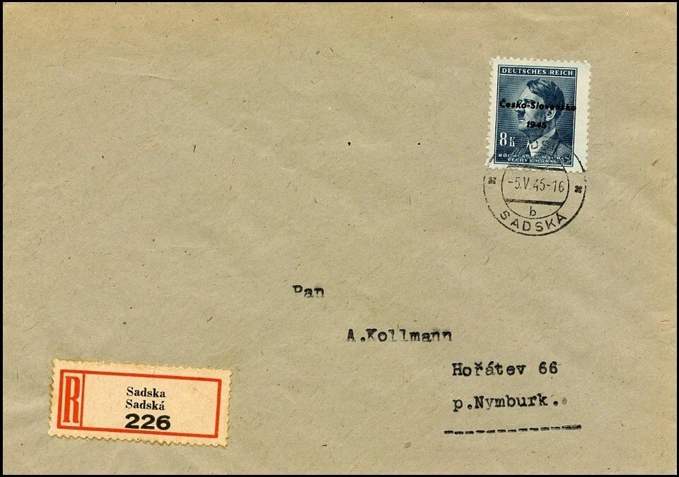 CS760. SELLO SOBREIMPRESO SADSKA PORTADA LOCAL LIBERACIÓN CHECOSLOVAQUIA 1945 Foto 1 de 1