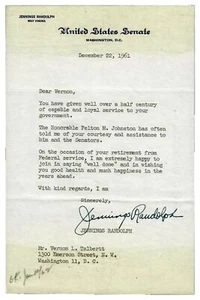 RARE! “West Virginia Senator” Jennings Randolph Hand Signed TLS Dated 1961 - Picture 1 of 1