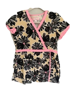 KOI WOMENS SCRUB TOP SIZE XS PINK BLACK GRAY CUTE COTTON SHORT SLEEVE NURSING - Picture 1 of 9