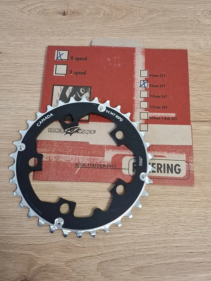 Retro Bicycle Parts NIB NOS RaceFace Chainring - Black 8-Speed 94mm 34T - Image 1 of 4
