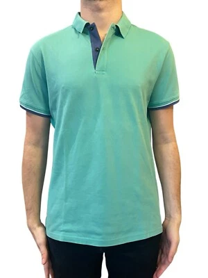 PARA HOMBRES MASSIMO DUTTI PIQUÉ ALGODÓN POLO MANGA CORTA CONTRASTE RAYAS VERDE XL Foto 1 de 4