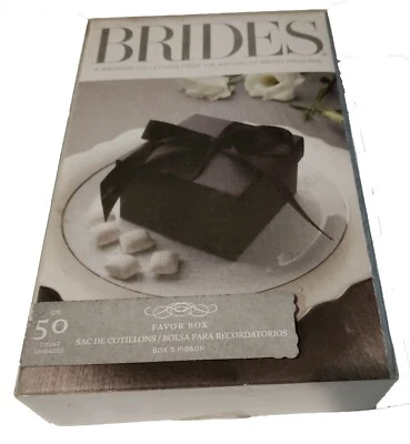 Gartner Studio 50 Black Wedding Favor Black Boxes & 50 Black Ribbon Ties: NEW - Image 1 of 4