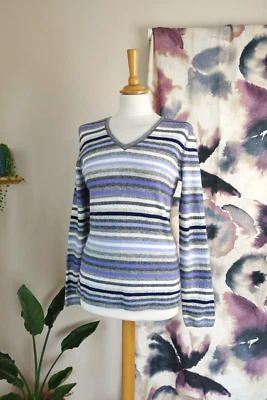 Camiseta BASLER cinza e roxo listrada lã virgem e cashmere tamanho UK 10 - Imagem 1 de 4