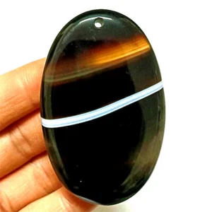 Natural Black Line Agate Oval Shape Pendants Bead Necklace DIY Jewelry Making - Picture 1 of 2