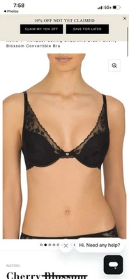 Sujetador convertible Natori Cherry Blossom gris oscuro de encaje nuevo con etiquetas 36ddd Foto 1 de 4