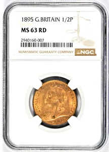 GB VICTORIA 'VEILED HEAD' HALFPENNY - 1895 ++ GRADED BY NGC MS63 RD! ++ [999-78] - Picture 1 of 2