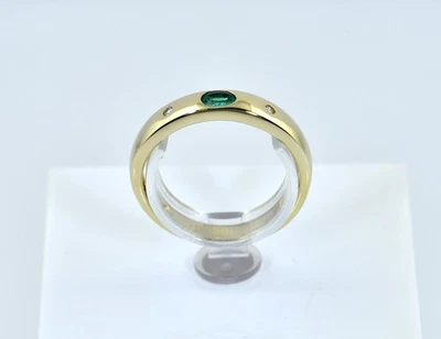 Ring Smaragd Diamant  585/000 14 K Gelbgold 2 Diamanten zus. 0,02 ct - Bild 1 von 4