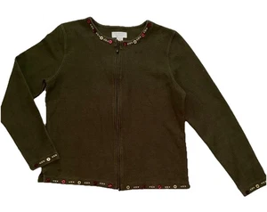 Cárdigan Christopher & Banks Mujer Talla S Verde Oliva Cremallera Botón Detalle - Imagen 1 de 13