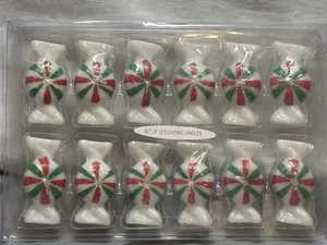 Vintage Menge 12 Weihnachten Pfefferminz Süßigkeiten Twist Schwimmkerzen versiegelt - Bild 1 von 8