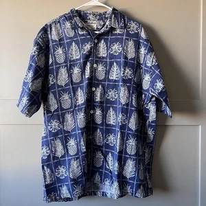 Paradise Island Hawaiian Shirt XXL Blue Pineapple Tropical Floral Buttons Aloha - Picture 1 of 10