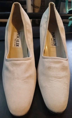 Zapatos de salón vintage Walter Steiger Pancaldi crema/blanco roto tacón bloque 7 1/2 B Foto 1 de 4