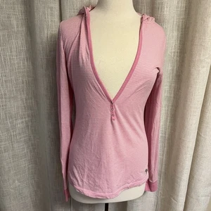 Camisa Henley Victoria Secret Rosa Rayas Con Capucha Grande Y2K Brillo Hada Capricho - Imagen 1 de 13