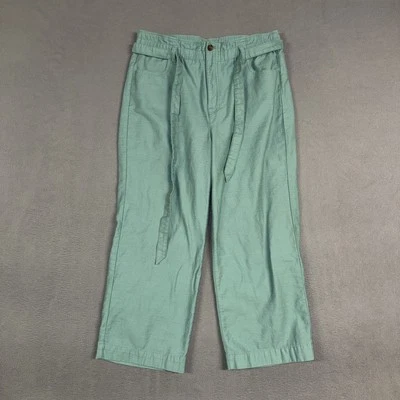 J. Pantalones Crew para mujer 14 azul azulado brumoso pierna ancha recta cinturón algodón elástico Foto 1 de 4