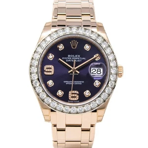 Rolex Lady Datejust Pearlmaster Rose Gold Diamond Set Purple Dial 39mm 86285 - Picture 1 of 5